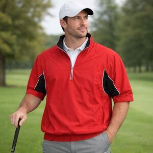 FootJoy Quarter Zip Windbreaker Golf Jacket DryJoys Tour Red Black Men's Large